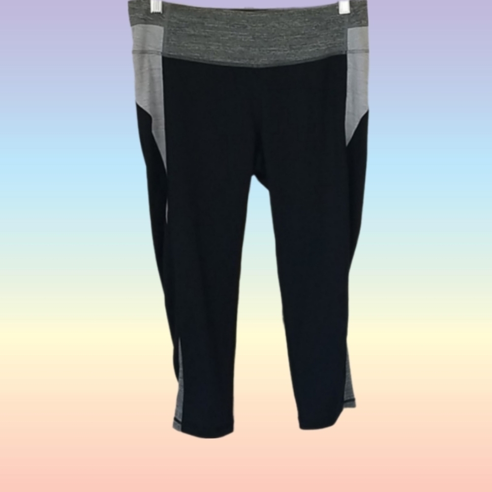 Workout Pants Sports Athletic Leggings, Black & Gray / Grey Size L